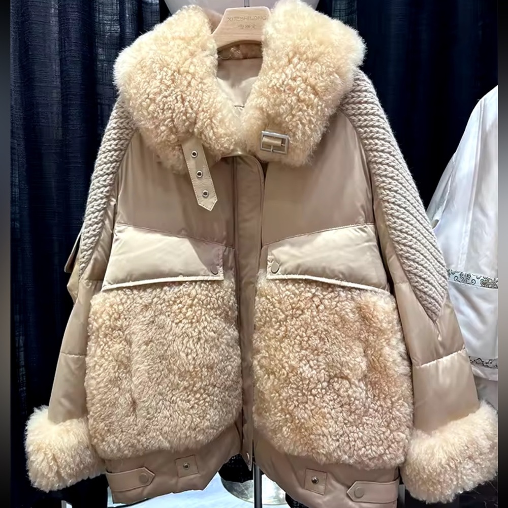 Stylish Beige Shearling oversized Teddy coat Jacket